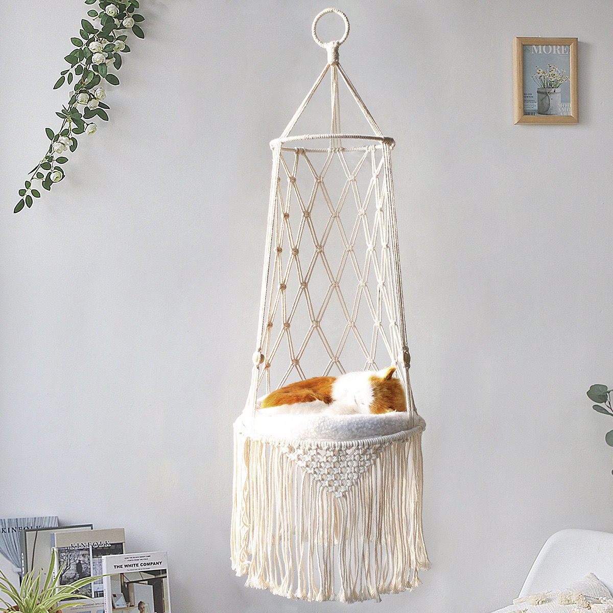 Macrame Hanging Pet Bed Macrame Cat Hammock Wall